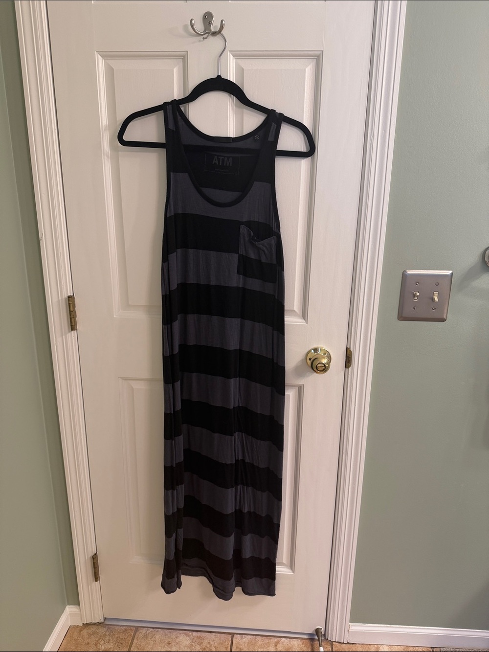 ATM Anthony Thomas Melillo Black & Charcoal Striped Tank Maxi Dress with Pocket